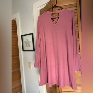 Pink Rose Long Sleeve Dress in Soft Pink,bell sleeves,cutout front and back sz M